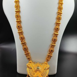 Traditional Gold Gerua Necklace with Intricate Pendant Design MH009