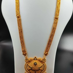 Traditional Gold Temple Gerua Necklace with Intricate Pendant Design MH010