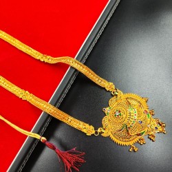 Traditional Gold Temple Gerua Necklace with Intricate Pendant Design MH010