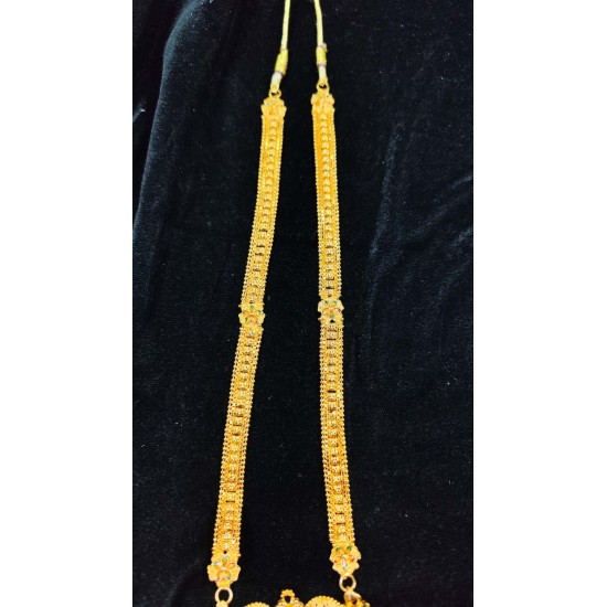Traditional Gold Temple Gerua Necklace with Intricate Pendant Design MH010