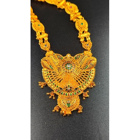 Traditional Gold Gerua Necklace with Intricate Kalash Pendant Design MH008