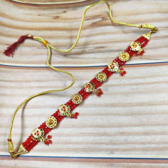 3 line crystal chokers 9 pandent in red colour