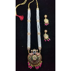 Maharani Haar with earrings kundan and mina design with mina peacock  motive (MH-135-001))