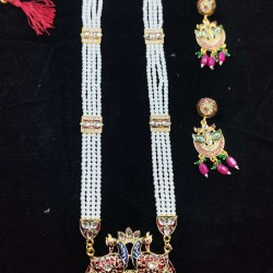 Maharani Haar with earrings kundan and mina design with mina peacock  motive (MH-135-001))