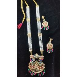 Maharani Haar with earrings kundan and mina design with mina double peacock  motive (MH-135-002)