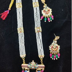 Maharani Haar with earrings kundan and mina design with mina double peacock  motive (MH-135-002)