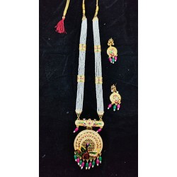 Maharani Haar with earrings kundan and mina design with mina singal peacock  motive (MH-135-003)