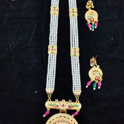 Maharani Haar with earrings kundan and mina design with mina singal peacock  motive (MH-135-003)
