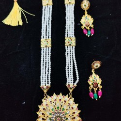 Maharani Haar with earrings kundan and mina design with mina peacock feathers motif (MH-135-004)