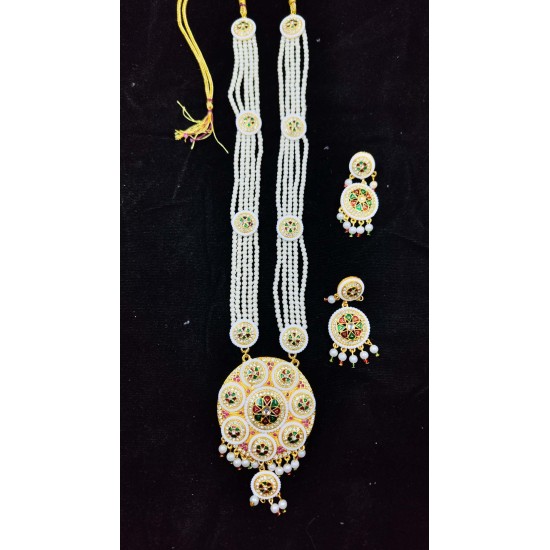Maharani Haar with earrings 8 circles  design and flower motif (MH-170-001)