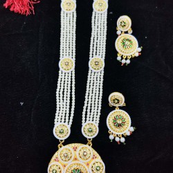 Maharani Haar with earrings kundan and pearl design 8 circles pendant with chakri motive (MH-170-002)