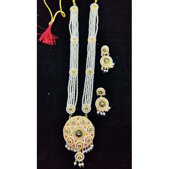 Maharani Haar with earrings kundan and pearl design 8 circles pendant with chakri motive (MH-170-002)