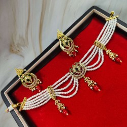 Micro Gold plated chik set with earrings half circle design pink and green colour CK-350-003
