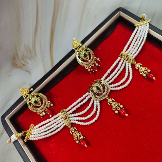 Micro Gold plated chik set with earrings half circle design pink and green colour CK-350-003