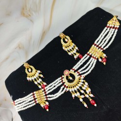 Micro gold plated necklace with earrings red colour NE-350-004