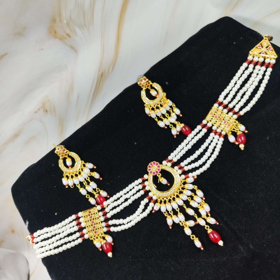 Micro gold plated necklace with earrings red colour NE-350-004