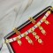 Micro gold plated 5 pandent 3 line chik set necklace with earrings green colour 