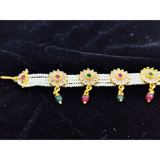 AD shishfool Mathapatti with rakhdi crystal design in multi colour SF-013