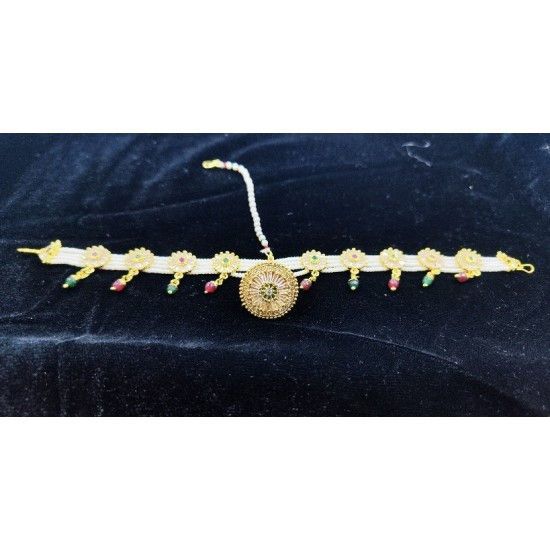 AD shishfool Mathapatti with rakhdi crystal design in multi colour SF-013