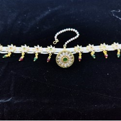 AD shishfool Mathapatti with rakhdi circles design in green pink colour SF-014