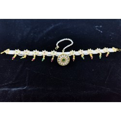 AD shishfool Mathapatti with rakhdi circles design in green pink colour SF-014