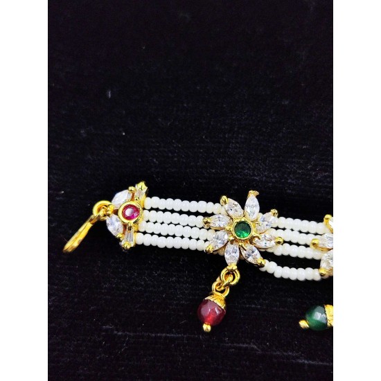 AD shishfool Mathapatti with rakhdi circles design in green pink colour SF-014