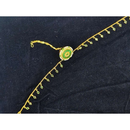 AD Rakhdi green circles design with plane chain jhela in green colour RK-003