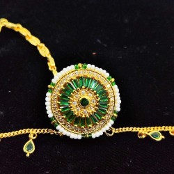 AD Rakhdi green circles design with plane chain jhela in green colour RK-003