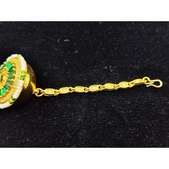 AD Rakhdi green circles design with plane chain jhela in green colour RK-003