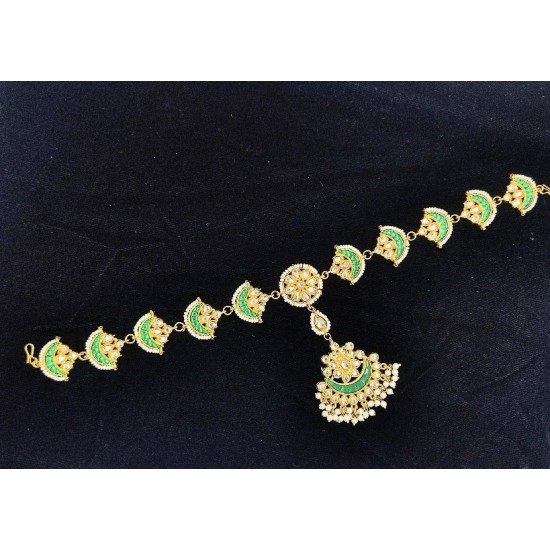 Shish fool  with moon design tika moti design in green white  colour SF-005