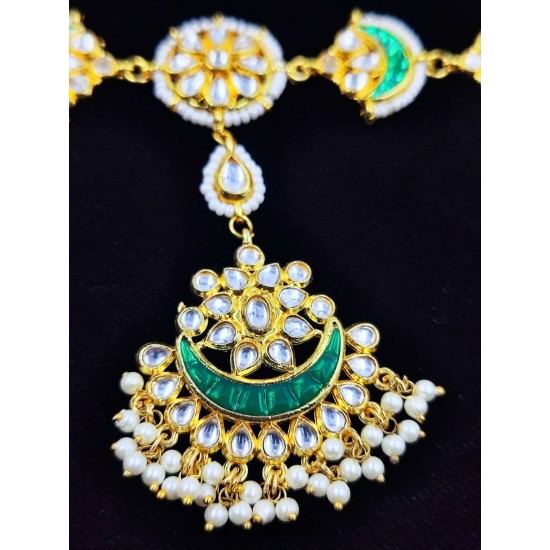 Shish fool  with moon design tika moti design in green white  colour SF-005