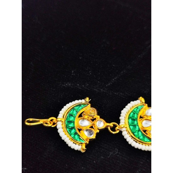 Shish fool  with moon design tika moti design in green white  colour SF-005