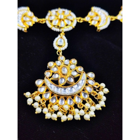 Shish fool with moon design tika moti design in white colour SF-006