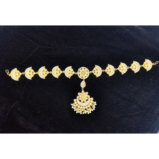 Shish fool with moon design tika moti design in white colour SF-006