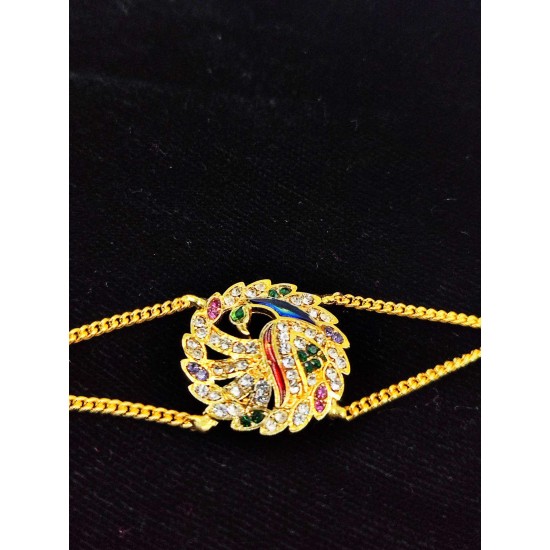 Shish fool Matha Patti peacock  feathers design in multi colour SF-010