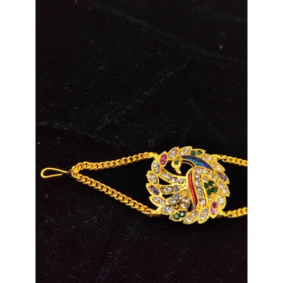 Shish fool Matha Patti peacock  feathers design in multi colour SF-010