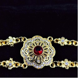 AD Shishfool Mathapatti Flower Motif Design With Star Chain In Red Colour SF-021
