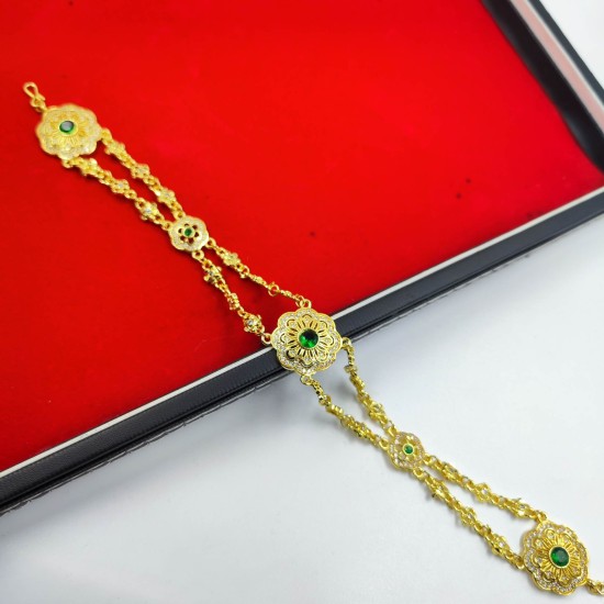 AD Shishfool Mathapatti Flower Motif Design With Star Chain In Green Colour SF-022