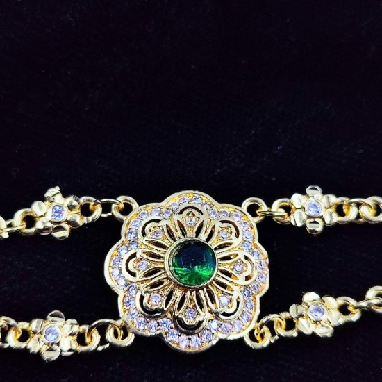 AD Shishfool Mathapatti Flower Motif Design With Star Chain In Green Colour SF-022