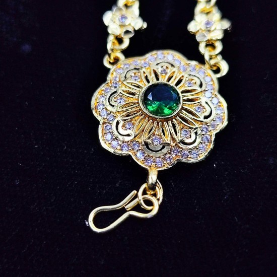 AD Shishfool Mathapatti Flower Motif Design With Star Chain In Green Colour SF-022