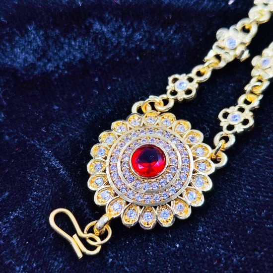 AD Shishfool Mathapatti Circuler Motif Design With Star Chain In Red Colour SF-023